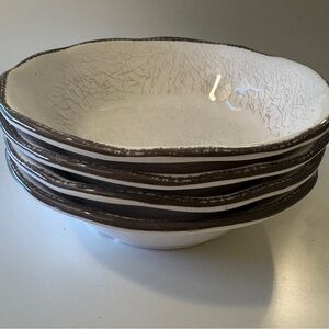 Exc Cond Set of 4 TAG Veranda Melamine 7” Wavy Edge Bowls Dinnerware Ivory Gray